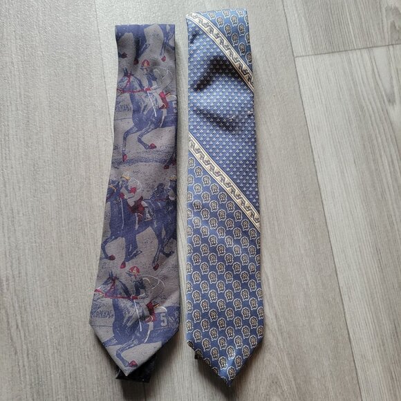 Vintage Neiman Marcus Mens Silk Ties Set Of 2 Polo & Floral Patterns Made In Ita - Picture 1 of 12
